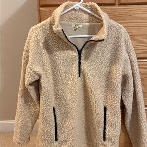 Kori Beige Sherpa Fleece with Blue Trim